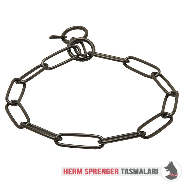 Uzun Baklalı "Fur Fan" Siyah Paslanmaz Çelik Boğmalı Zincir Tasması 3 mm