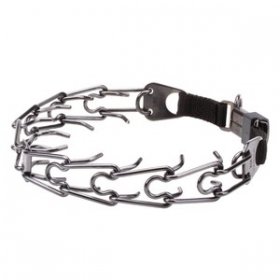 "Black Force" Black Stainless Steel Pinch Collar with Center-Plate and Click-Lock Buckle (4 mm x 23 ⅗ inches)