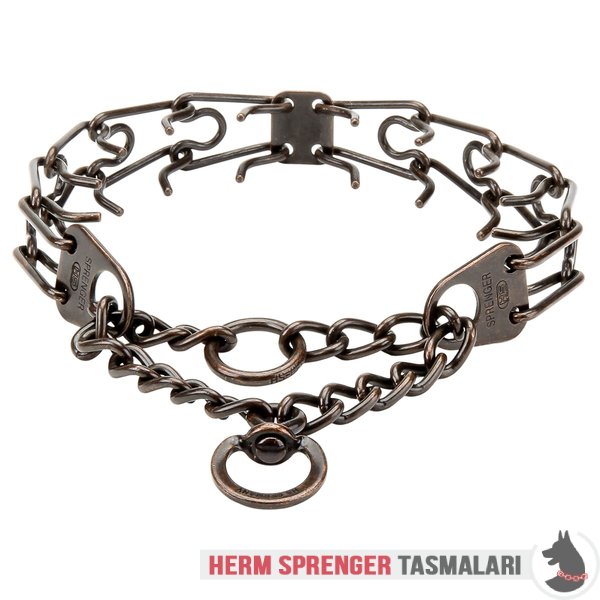 Orta Plakalı ve Etki Zincirli "Antique Treasure" Kahverengi Çelik Şok Tasması'' 4 mm x 63 cm