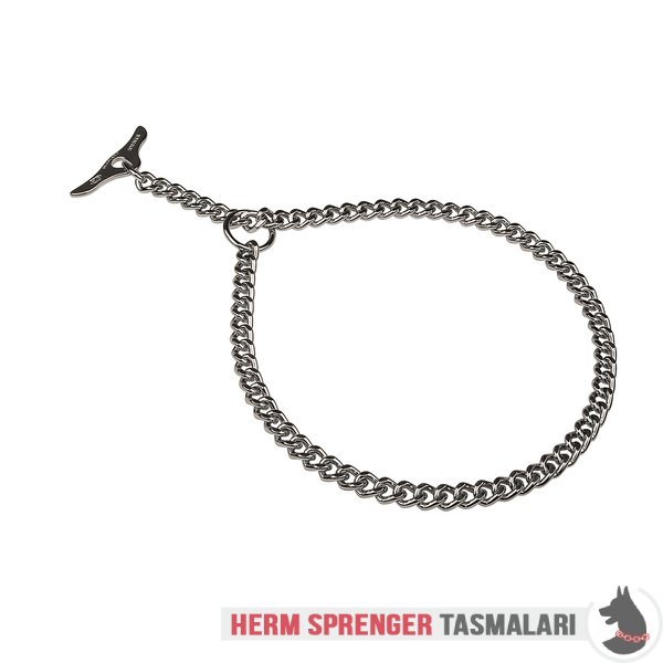 "Taming Force" Chrome Plated Short Link Chain Collar with Flat Chain and Toggle - 3.0 mm