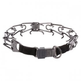 "Black Force" Black Stainless Steel Pinch Collar with Center-Plate and Click-Lock Buckle (4 mm x 23 ⅗ inches)