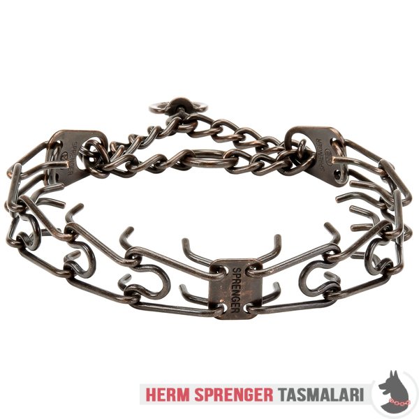 Orta Plakalı ve Etki Zincirli "Antique Treasure" Kahverengi Çelik Şok Tasması'' 4 mm x 63 cm