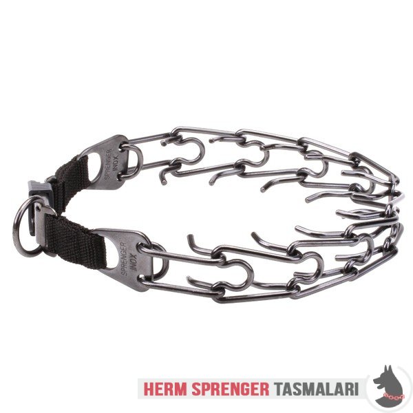 Naylon Kombinli ve Click-Lock Tokalı "Black Force" Siyah Paslanmaz Çelik Şok Tasması (4 mm x 60 cm)