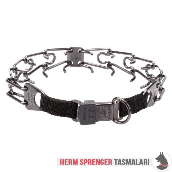 Naylon Kombinli ve Click-Lock Tokalı "Black Force" Siyah Paslanmaz Çelik Şok Tasması (4 mm x 60 cm)