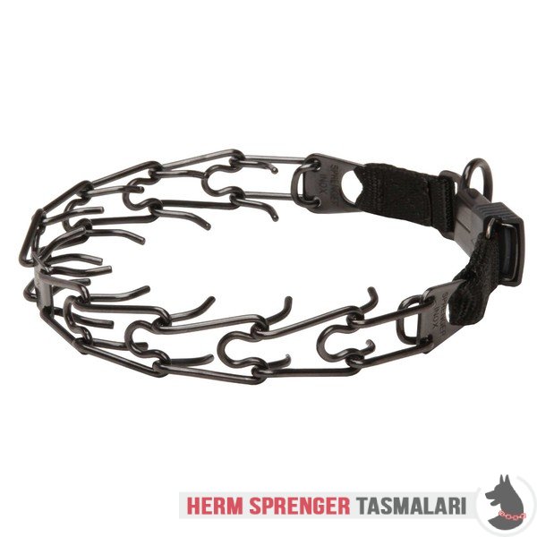 "Daily Trainer" Black Stainless Steel Pinch Collar with Center-Plate and Click-Lock Buckle (3.2 mm x 20 ½ inches)