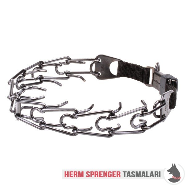 Naylon Kombinli ve Click-Lock Tokalı "Black Force" Siyah Paslanmaz Çelik Şok Tasması (4 mm x 60 cm)