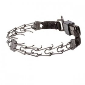 "Good Doggy Kit" Black Stainless Steel Pinch Collar with with Click-Lock Buckle and Nylon Loop (2.25 mm x 16 inches)