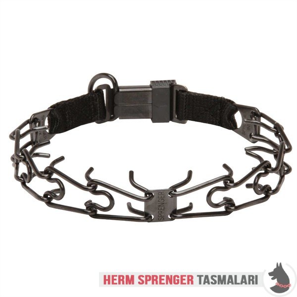 "Daily Trainer" Black Stainless Steel Pinch Collar with Center-Plate and Click-Lock Buckle (3.2 mm x 20 ½ inches)