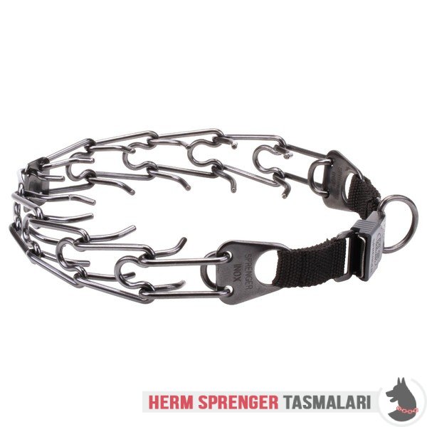 Naylon Kombinli ve Click-Lock Tokalı "Black Force" Siyah Paslanmaz Çelik Şok Tasması (4 mm x 60 cm)