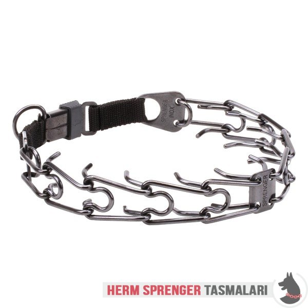 Naylon Kombinli ve Click-Lock Tokalı "Black Force" Siyah Paslanmaz Çelik Şok Tasması (4 mm x 60 cm)