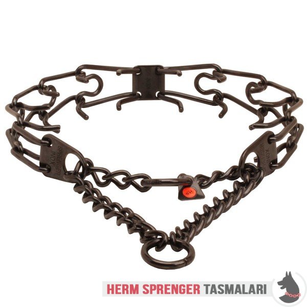 Orta Plakalı ve Etki Zincirli "Dark Delight" Siyah Paslanmaz Çelik Şok Tasması (3.2 mm x 58 cm)